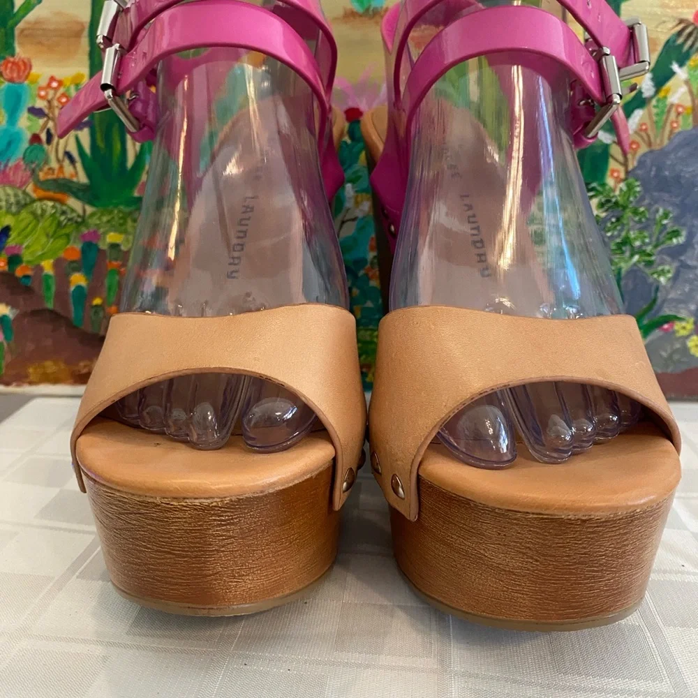 Chinese Laundry, Jungle Gym, Leather Platform Wedge Sandals, Pink/Tan, W Size 7 - Picture 9 of 16